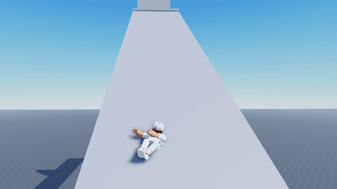 A screenshot of my character while sliding through a ramp.